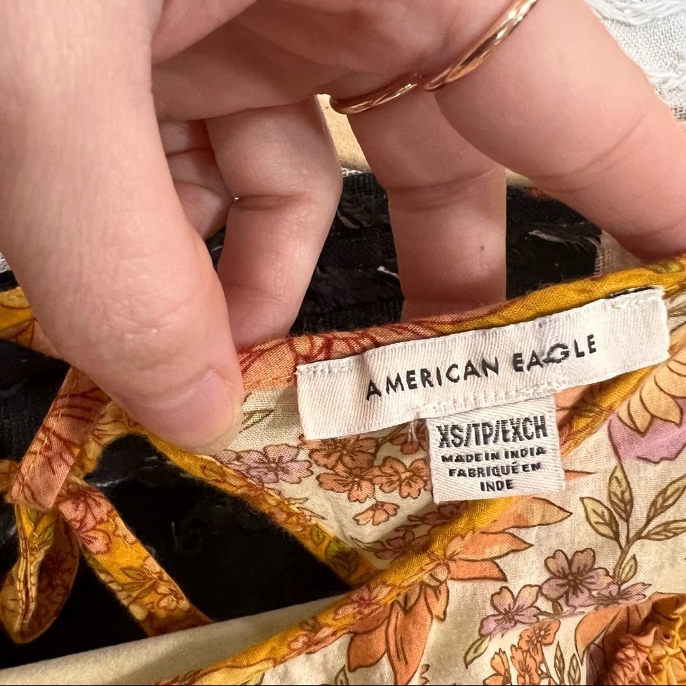 American Eagle Orange Floral Babydoll Mini Dress Sz XS Cottagecore Beach Light - Picture 6 of 13